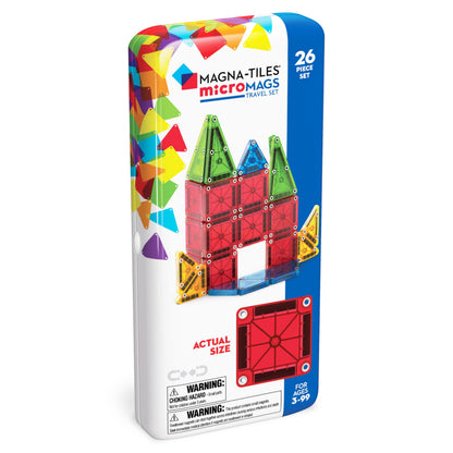 Magna-Tiles microMAGS 26-teiliges Reise-Magnetbauset - Kräftige Farben, die Original Magnetbaumarke