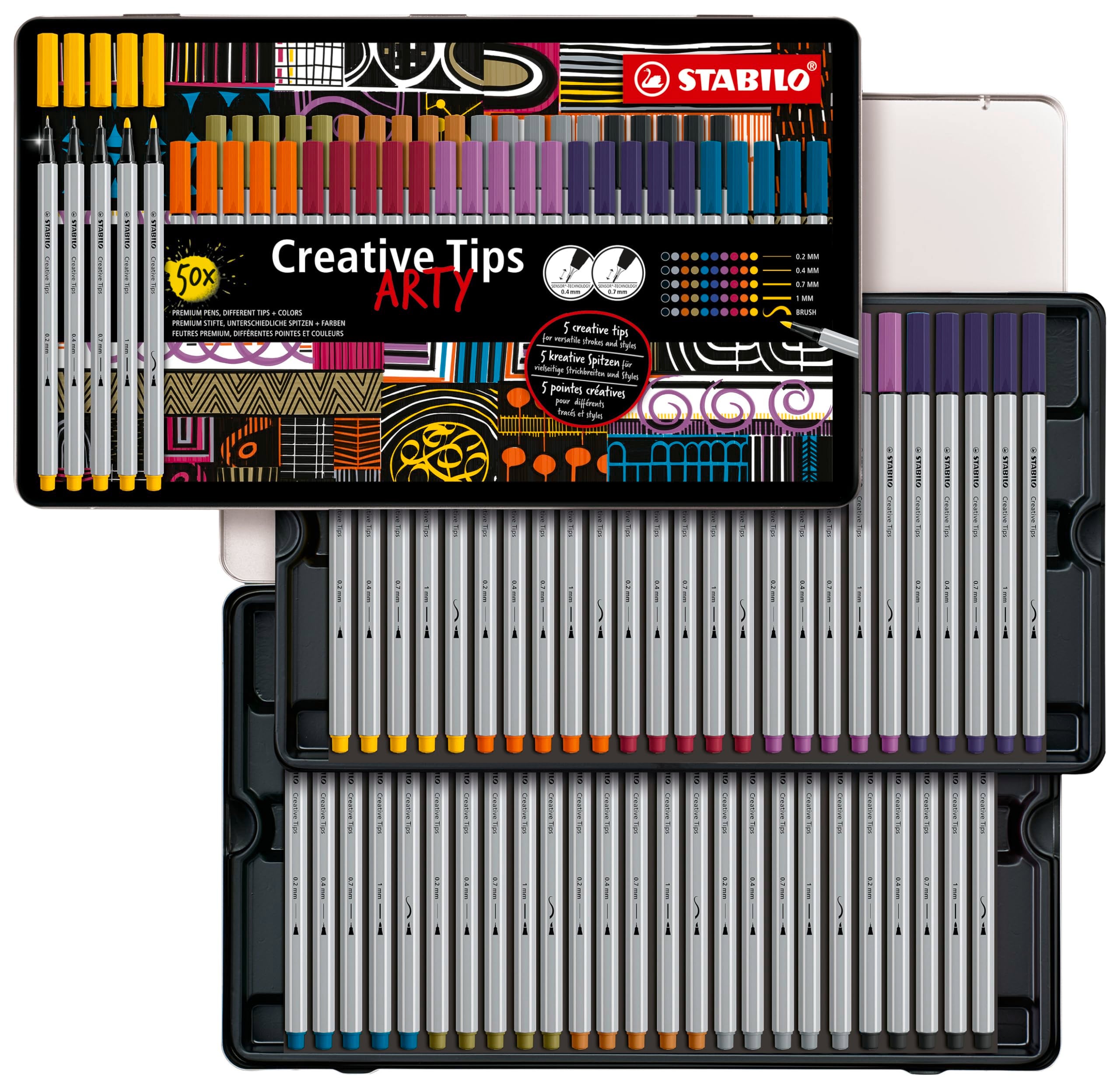 Multi-Tip Pen Set - STABILO Creative Tips - ARTY - Tin of 50 - URBAN - Assorted Colours