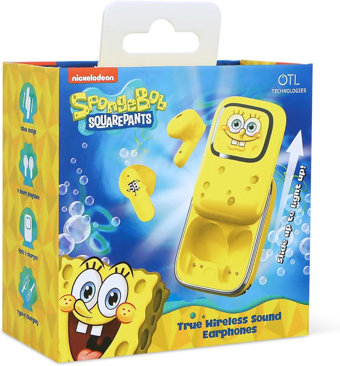 OTL Technologies SB1391 SpongeBob Squarepants Slider TWS Earphones with Slide Open Light Up Charging Case - Yellow