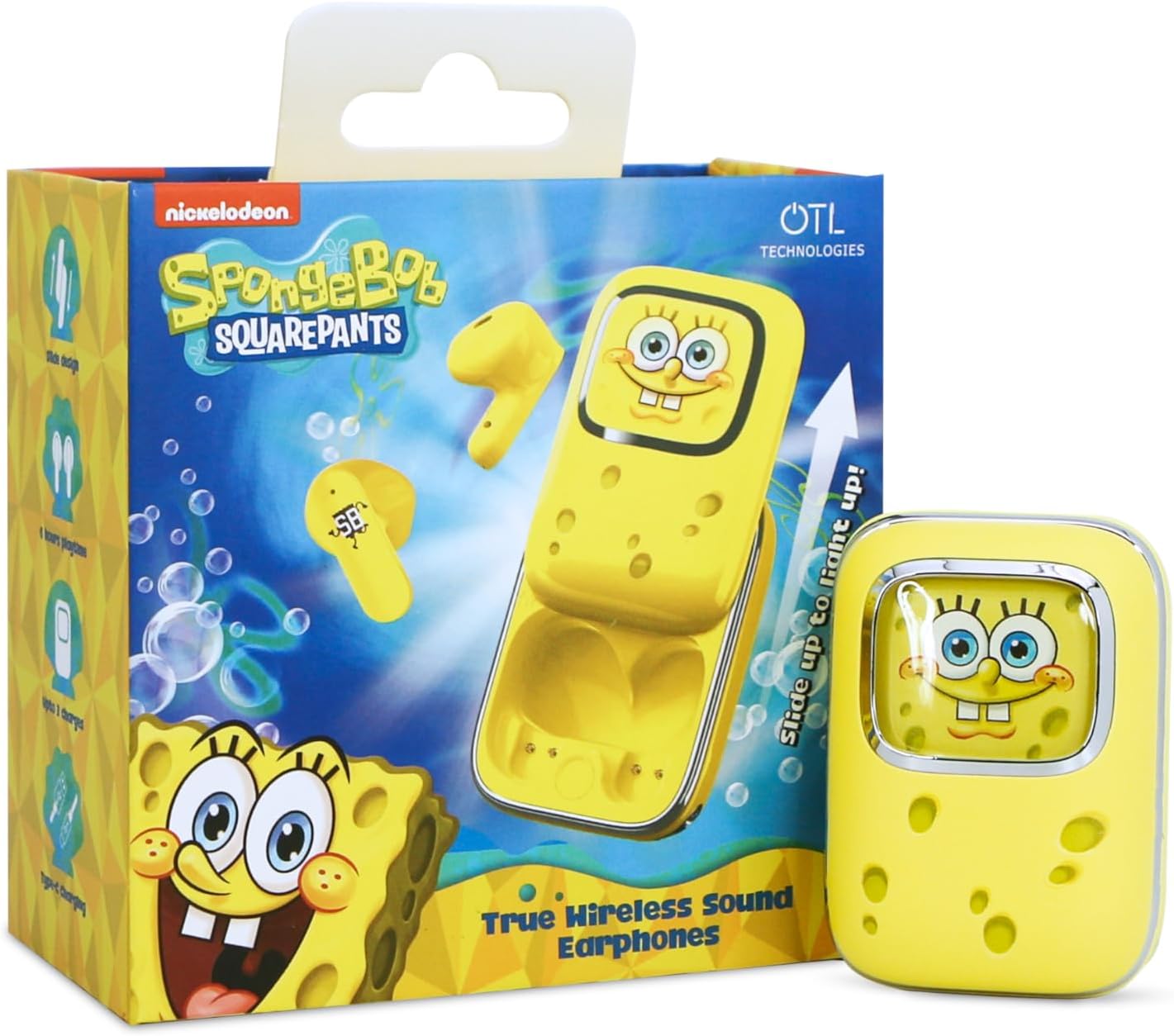 OTL Technologies SB1391 SpongeBob Squarepants Slider TWS Earphones with Slide Open Light Up Charging Case - Yellow