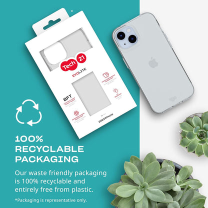 Tech21 Evo Lite Clear hoesje voor iPhone 15, Semi-Transparent, Standaard telefoonhoesje, TPU en Biologisch afbreekbaar materiaal, Valbescherming: 2.4m