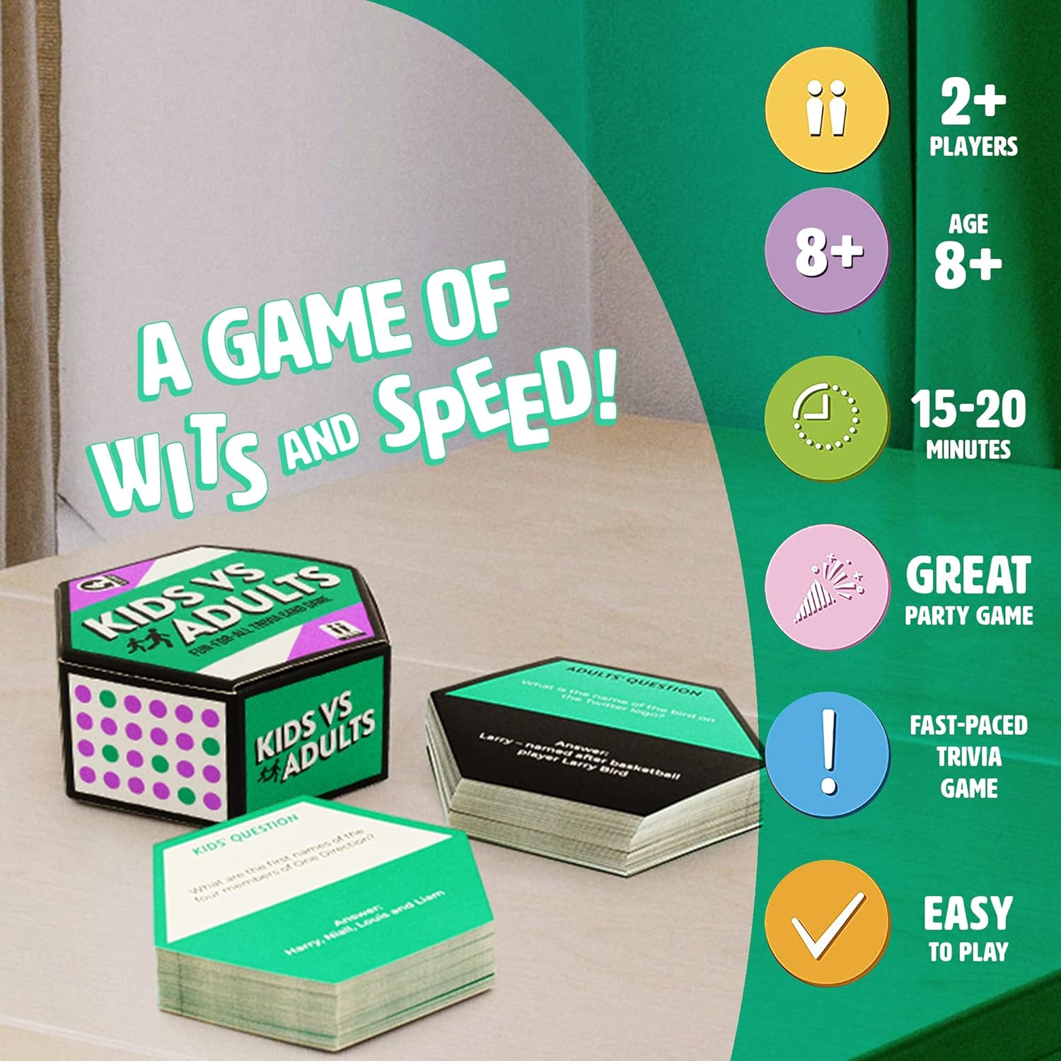Ginger Fox Kids vs Adults Fun-for-All Trivia Card Game, Family Games for Ages 8+, Show Who s The Boss by Correctly Answering Trivia Cards, Fun Games for Family Game Night