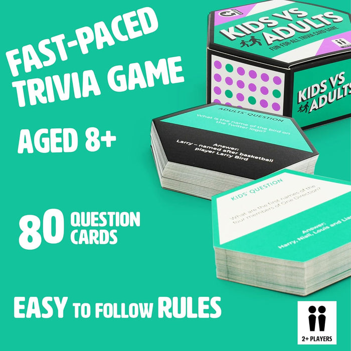 Ginger Fox Kids vs Adults Fun-for-All Trivia Card Game, Family Games for Ages 8+, Show Who s The Boss by Correctly Answering Trivia Cards, Fun Games for Family Game Night