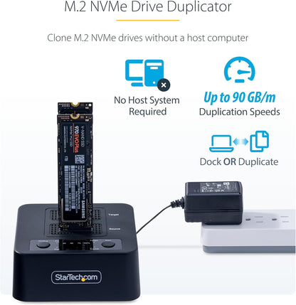 StarTech.com Duplicatore di unità M.2 NVMe 1:1 autonomo da 90 GBpm, docking station per 2 drive M.2, USB-C 3.2 20 Gbps