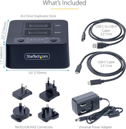 StarTech.com Duplicatore di unità M.2 NVMe 1:1 autonomo da 90 GBpm, docking station per 2 drive M.2, USB-C 3.2 20 Gbps