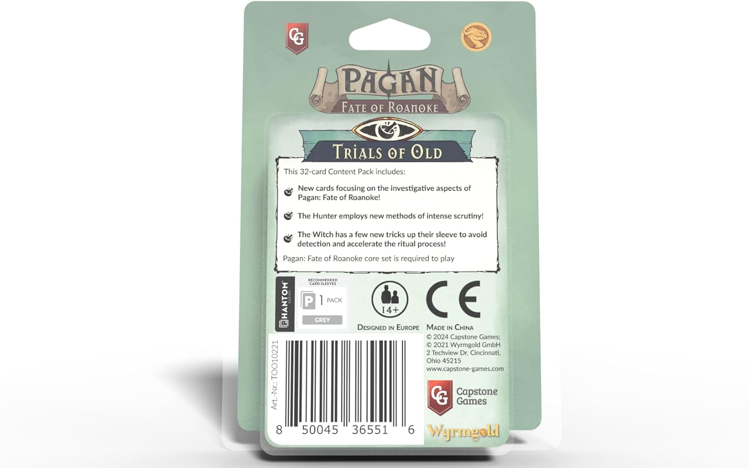 Capstone Games Pagan: Fate of Roanoke - Trials of Old Expansion Pack, Dueling Witch & Hunter Asymmetrical Deduction Card Game Filled with Intrigue & Mystery, 2 Players, 60 Mins
