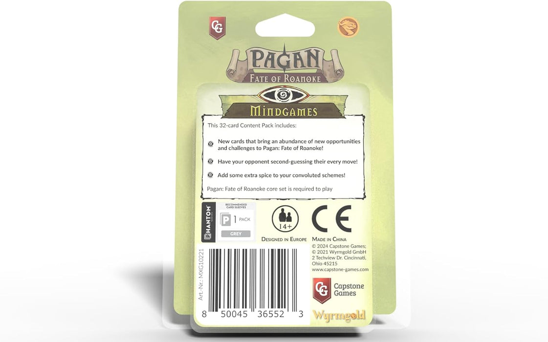 Capstone Games Pagan: Fate of Roanoke - Mind Games Expansion Pack, Dueling Witch & Hunter Asymmetrical Deduction Card Game Filled with Intrigue & Mystery, 2 Players, 60 Mins