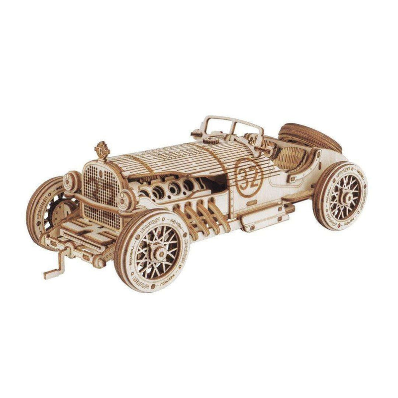 Robotime MC401 Vintage Grand-Prix-Auto aus Holz hergestellt, Maße: 22.8 x 15.3 x 1.2 cm, Teile: 220 Stück