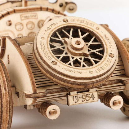 Robotime MC401 Vintage Grand-Prix-Auto aus Holz hergestellt, Maße: 22.8 x 15.3 x 1.2 cm, Teile: 220 Stück