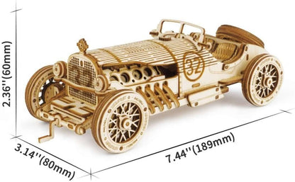 Robotime MC401 Vintage Grand-Prix-Auto aus Holz hergestellt, Maße: 22.8 x 15.3 x 1.2 cm, Teile: 220 Stück