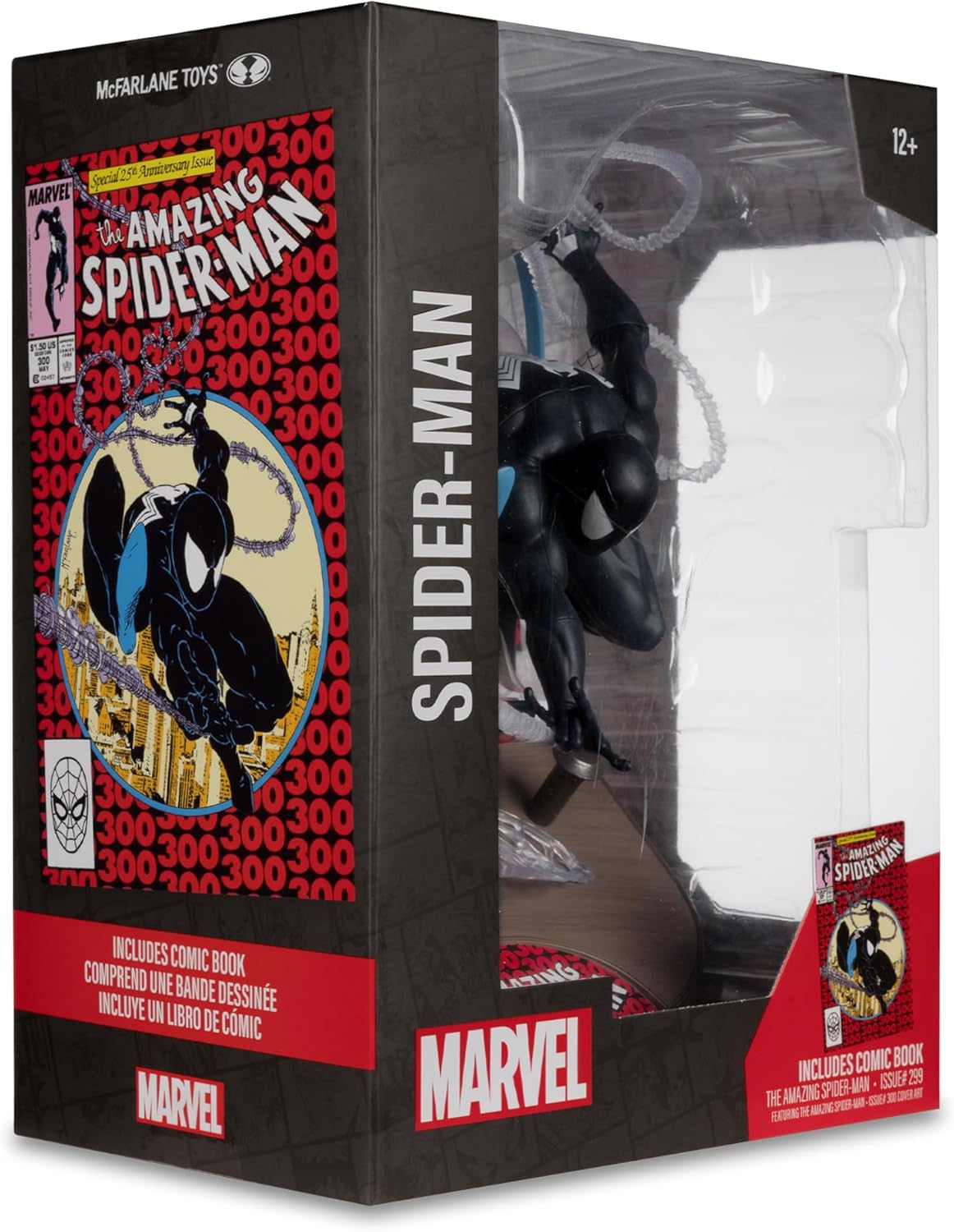 McFarlane Toys -Marvel Spider-Man (Symbiote Suit) 1:6th Scale Collectible with Scene & Comic (Based on The Amazing Spider-Man #300