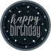 Unique- Piatti Ecologici in Carta-23 cm-Festa di Compleanno Glitz Nera e Argento-Confezione da 8, Multicolore, Happy Birthday, 83587EU