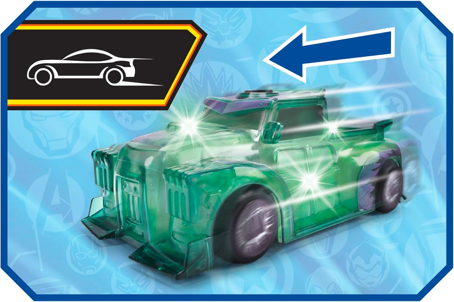 Jada Toys Marvel Light Hero Hulk Auto (15 cm) - Superhelden-Spielzeugauto ab 3 Jahre mit Friktion und coolen Licht- &-Sound-Effekten, Auto-Spielzeug für Kinder, inkl. Batterien