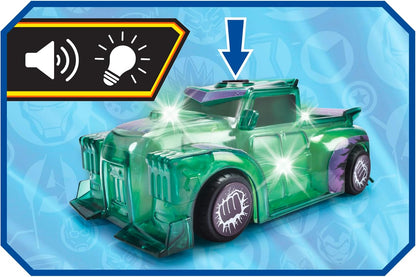 Jada Toys Marvel Light Hero Hulk Auto (15 cm) - Superhelden-Spielzeugauto ab 3 Jahre mit Friktion und coolen Licht- &-Sound-Effekten, Auto-Spielzeug für Kinder, inkl. Batterien