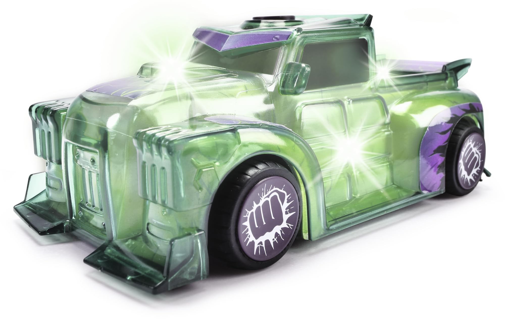 Jada Toys Marvel Light Hero Hulk Auto (15 cm) - Superhelden-Spielzeugauto ab 3 Jahre mit Friktion und coolen Licht- &-Sound-Effekten, Auto-Spielzeug für Kinder, inkl. Batterien