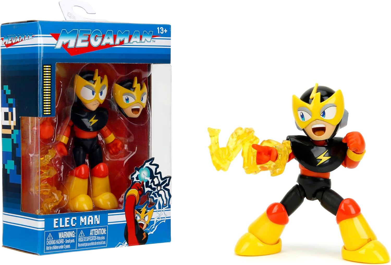 Jada Toys Mega Man 10.2 cm Elec Man - Actionfigur im Maßstab 1:12, Wave 2 - über 15 Gelenkpunkte, alternative Hände & Kopf, Blitzbolt-Zubehör