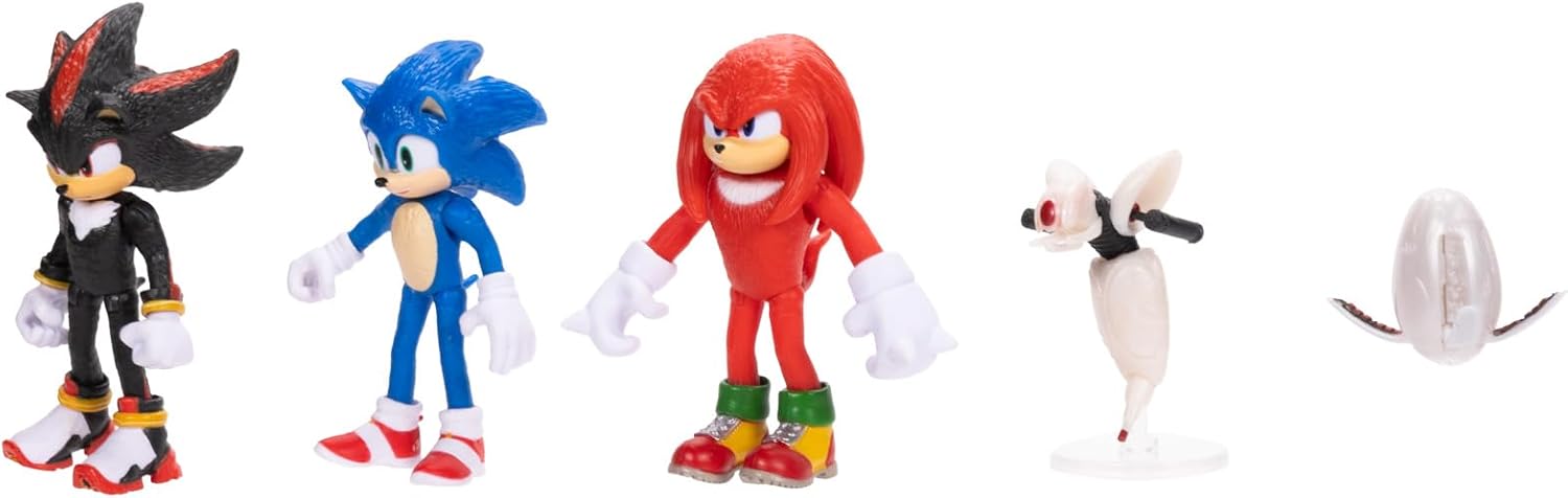 SONIC THE HEDGEHOG - Licence Officielle - Jakks Pacific - Lot Figurines Sonic 3 de 6,35 cm avec Sonic, Shadow, Knuckles - Plus Accessoires Drone et Buzz Bomber - Univers Jeu Vidéo - Jouets Articulés