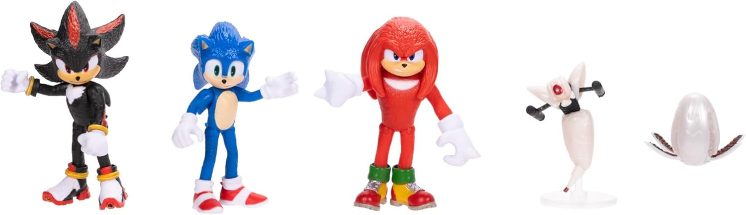 SONIC THE HEDGEHOG - Licence Officielle - Jakks Pacific - Lot Figurines Sonic 3 de 6,35 cm avec Sonic, Shadow, Knuckles - Plus Accessoires Drone et Buzz Bomber - Univers Jeu Vidéo - Jouets Articulés