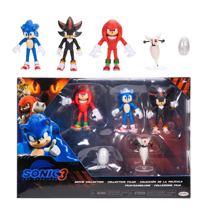 SONIC THE HEDGEHOG - Licence Officielle - Jakks Pacific - Lot Figurines Sonic 3 de 6,35 cm avec Sonic, Shadow, Knuckles - Plus Accessoires Drone et Buzz Bomber - Univers Jeu Vidéo - Jouets Articulés