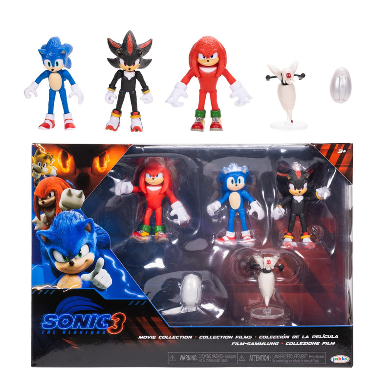 SONIC THE HEDGEHOG - Licence Officielle - Jakks Pacific - Lot Figurines Sonic 3 de 6,35 cm avec Sonic, Shadow, Knuckles - Plus Accessoires Drone et Buzz Bomber - Univers Jeu Vidéo - Jouets Articulés