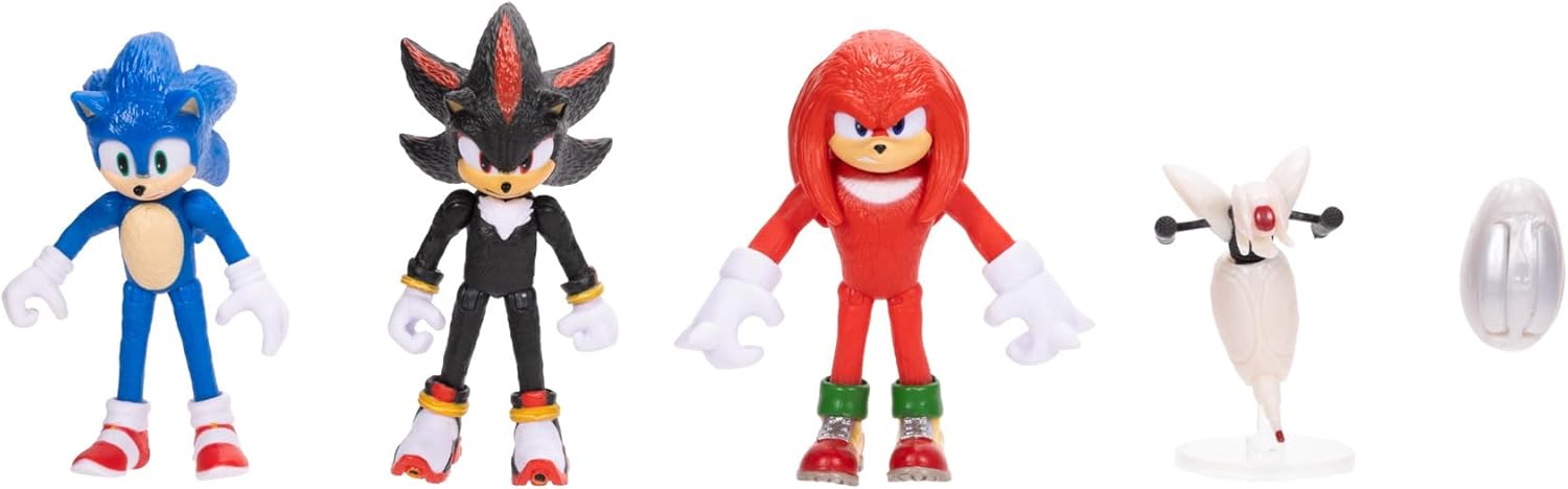 SONIC THE HEDGEHOG - Licence Officielle - Jakks Pacific - Lot Figurines Sonic 3 de 6,35 cm avec Sonic, Shadow, Knuckles - Plus Accessoires Drone et Buzz Bomber - Univers Jeu Vidéo - Jouets Articulés