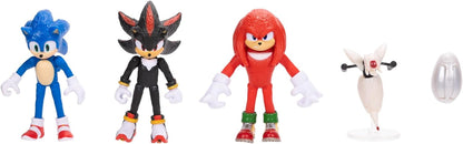 SONIC THE HEDGEHOG - Licence Officielle - Jakks Pacific - Lot Figurines Sonic 3 de 6,35 cm avec Sonic, Shadow, Knuckles - Plus Accessoires Drone et Buzz Bomber - Univers Jeu Vidéo - Jouets Articulés