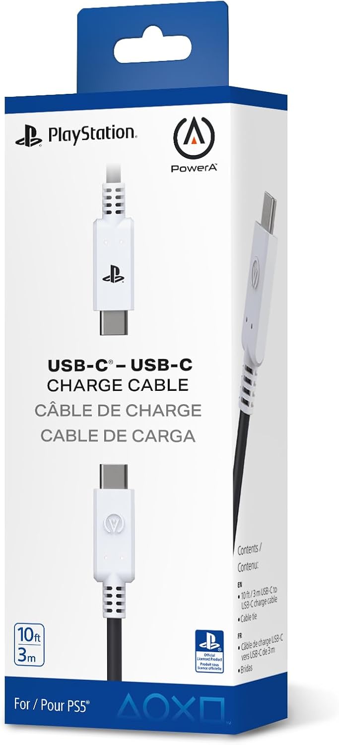PowerA USB-C® naar USB-C-kabel van 3 meter voor PlayStation®5, opladen en spelen, opnieuw opladen, DualSense Edge compatibel, PSVR2 compatibel, PS Portal compatibel, officieel gelicentieerd