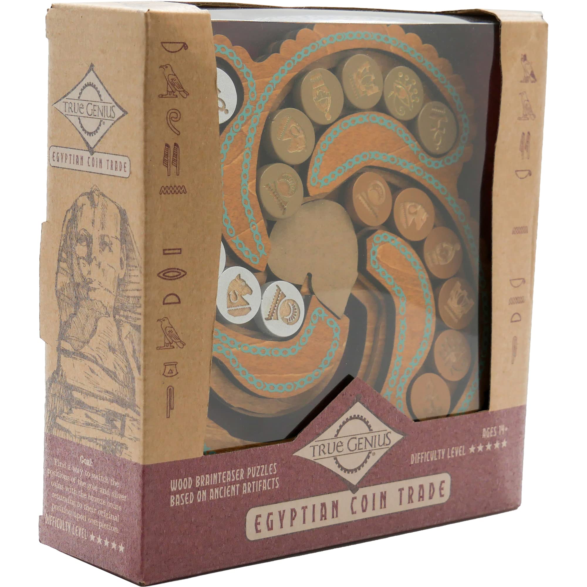 Project Genius Inc. TG436 Egyptian Coin Trade Rome Brain Teaser Puzzle, Brown