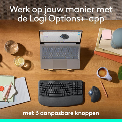 Logitech ERGO M575S Wireless Trackball Mouse, draadloze ergonomische muis met Bluetooth en versleutelde dongle, comfortabele duimbediening, nauwkeurige en soepele tracking, voor pc/Mac - Grafiet