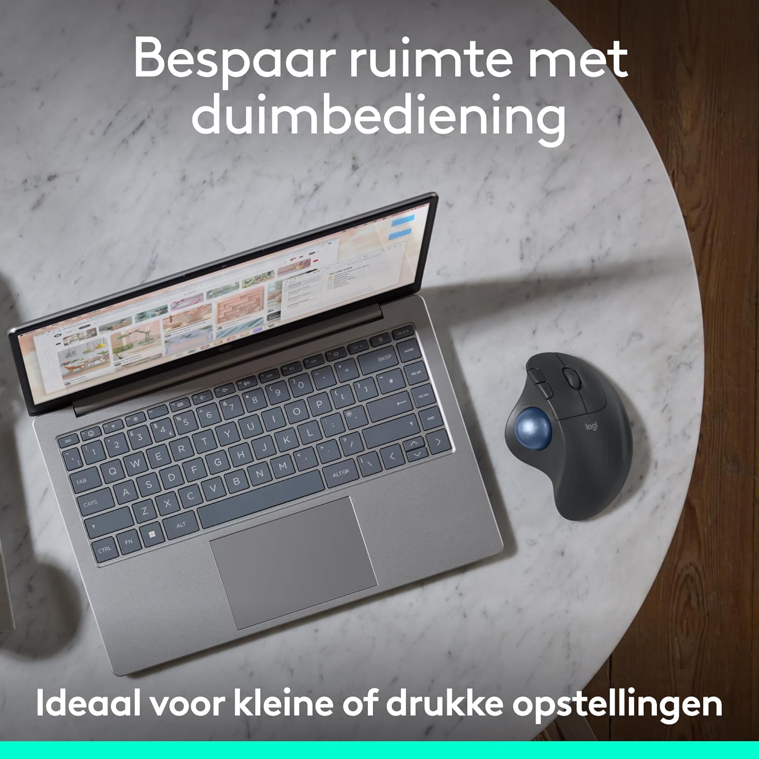Logitech ERGO M575S Wireless Trackball Mouse, draadloze ergonomische muis met Bluetooth en versleutelde dongle, comfortabele duimbediening, nauwkeurige en soepele tracking, voor pc/Mac - Grafiet