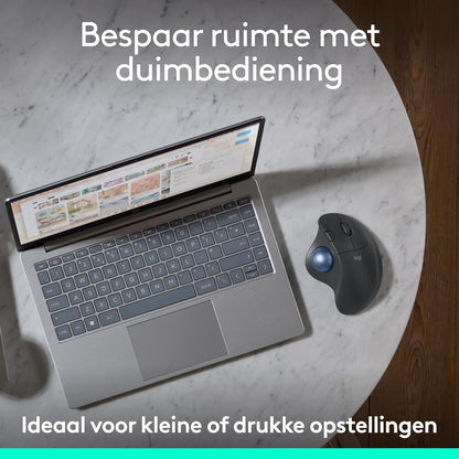 Logitech ERGO M575S Wireless Trackball Mouse, draadloze ergonomische muis met Bluetooth en versleutelde dongle, comfortabele duimbediening, nauwkeurige en soepele tracking, voor pc/Mac - Grafiet