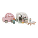 Little Dutch 8022 FSC Houten auto met caravan, speelfiguren en accessoires 10-delige set - roze