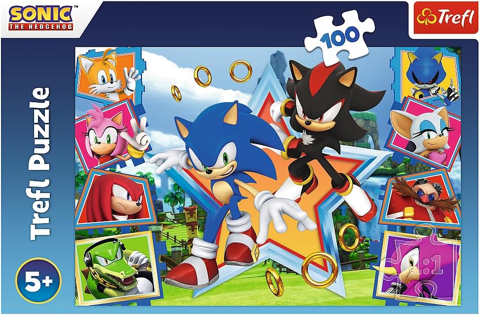 Trefl Sonic The Hedgehog Meet Sonic – 100 Piece Jigsaw Puzzles for Kids – Sonic & Friends Puzzle for Children – For Ages 5+