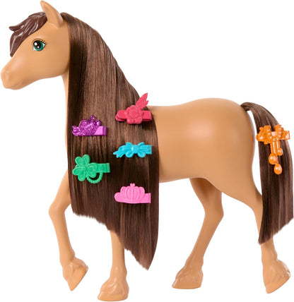 Barbie Paard en Accessoires, speelgoed gebaseerd op Barbie Mysteries: De Grote Paardenjacht, met extra lange manen voor borstelen en stylen (stijlen kunnen variëren), HXJ37