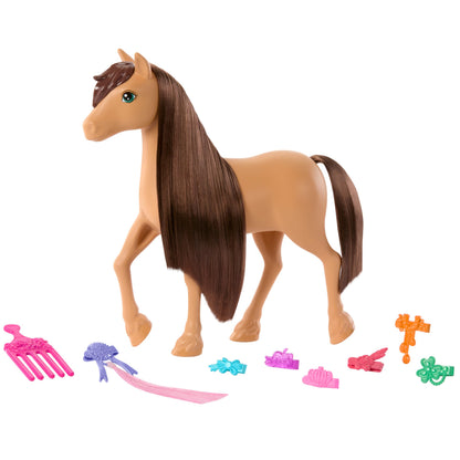 Barbie Paard en Accessoires, speelgoed gebaseerd op Barbie Mysteries: De Grote Paardenjacht, met extra lange manen voor borstelen en stylen (stijlen kunnen variëren), HXJ37