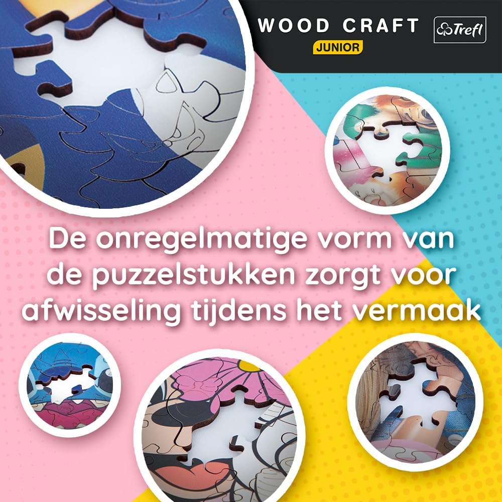 Trefl – Houten Contourenpuzzels: Gabby's Dollhouse, Gabby en haar kat – 50 Stukjes, Wood Craft Junior, Onregelmatige vormen, 10 Figuren, Moderne puzzel, Leuk voor kinderen vanaf 5 jaar