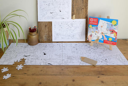 Natural History Museum Colouring Jigsaw Set – 2 x 100 Piece Puzzles with 6 Colouring Pencils – Fun & Educational Activity for Kids