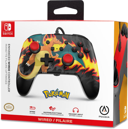 PowerA Geavanceerde bedrade controller voor Nintendo Switch - Charizard-vuurstorm, gamepad, gamecontroller, bedrade controller, officieel gelicentieerd