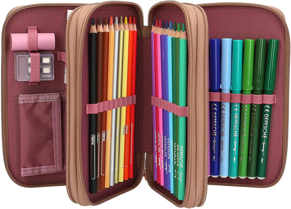 Depesche TOPModel Floral 3-Compartment Pencil Case with Pens