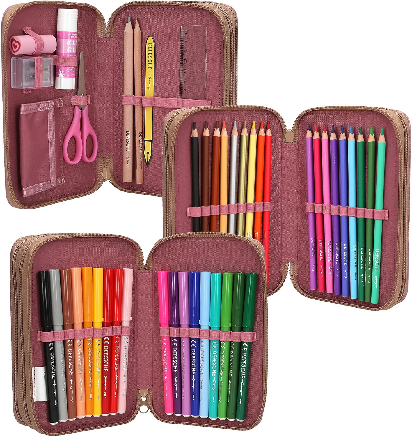 Depesche TOPModel Floral 3-Compartment Pencil Case with Pens