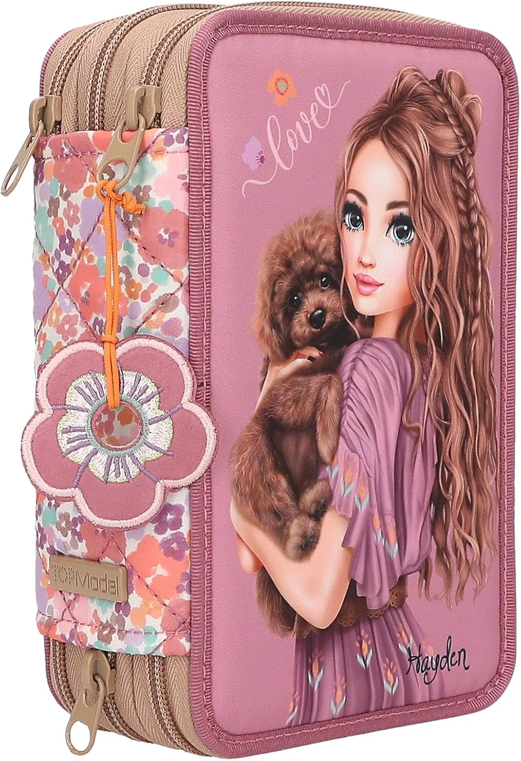 Depesche TOPModel Floral 3-Compartment Pencil Case with Pens