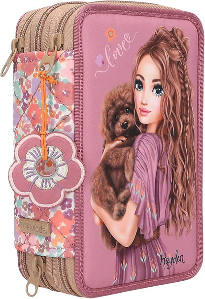Depesche TOPModel Floral 3-Compartment Pencil Case with Pens
