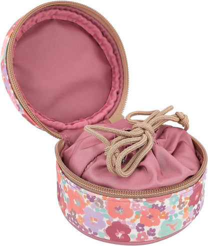 Depesche TOPModel 13062 Floral Round Jewellery Box in Dark Pink with Model Motif and Flower Pattern, Jewellery Box with Quilting, Multi-Coloured