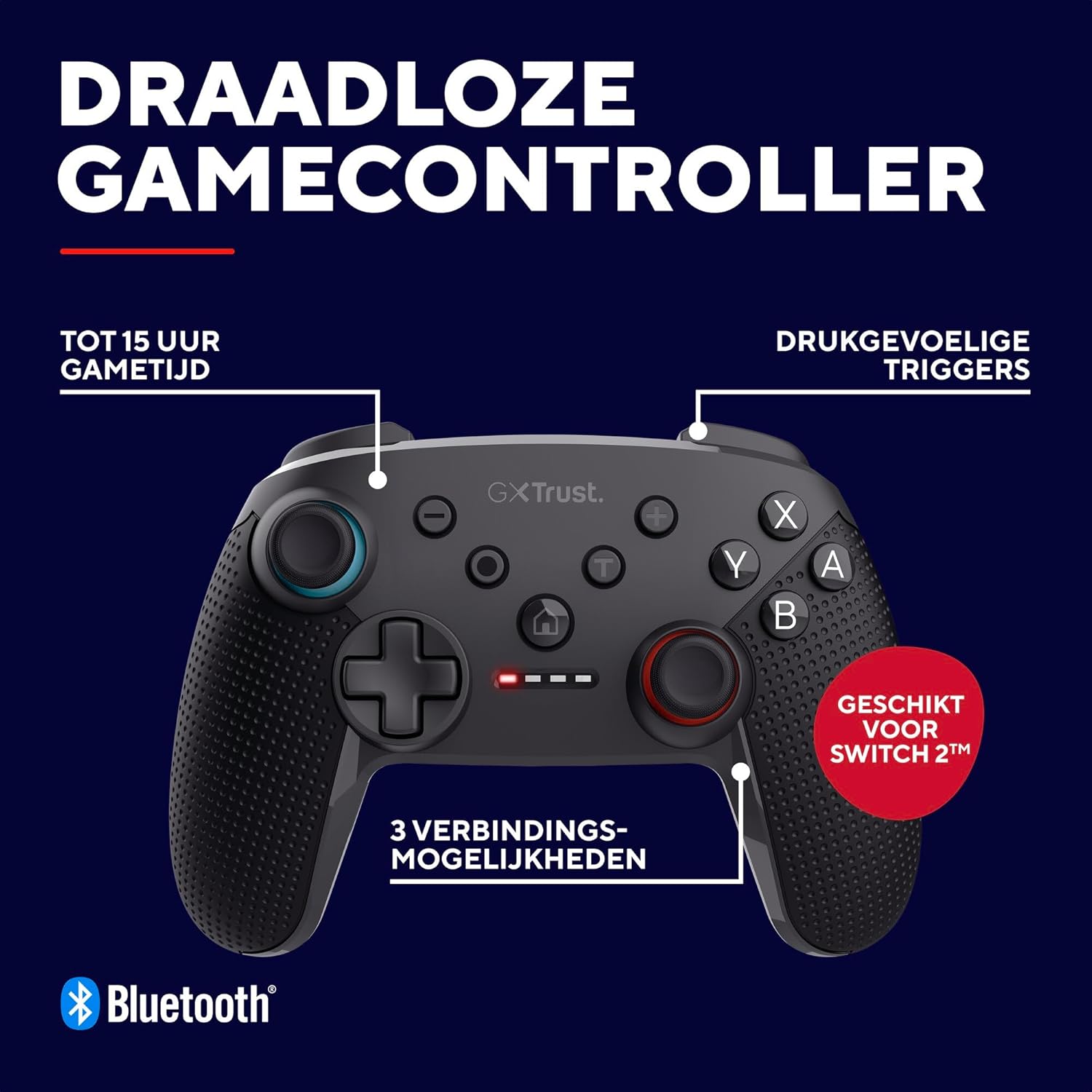 Trust Gaming GXT 1246 Muta Wireless Nintendo Switch Controller Bluetooth, 15h Playtime Rechargeable Battery, Play&Charge Cable, Dual Shock Vibration, Motion Controls, Switch Lite/OLED