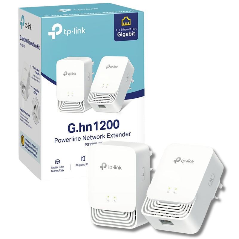 TP-Link PG1200 KIT G.hn 1200 Mbps Powerline Adapter Kit, 1+1 Gigabit Ethernet Port, Power Save, Powerline Network Adapters, TP-Link Powerline Adapter, Not Work with HomePlug AV/AV2, Plug & Play G.hn 1200Mbps
