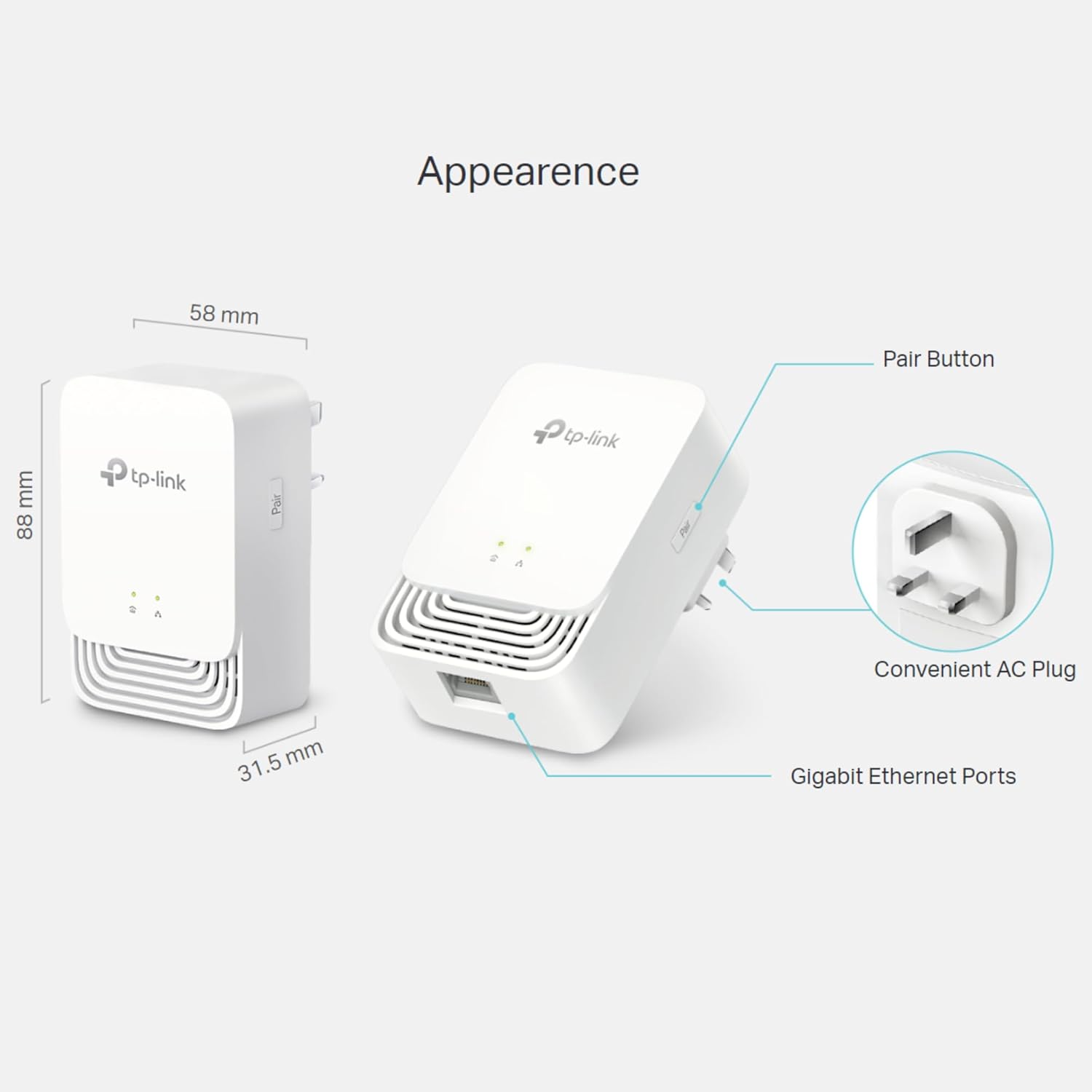 TP-Link PG1200 KIT G.hn 1200 Mbps Powerline Adapter Kit, 1+1 Gigabit Ethernet Port, Power Save, Powerline Network Adapters, TP-Link Powerline Adapter, Not Work with HomePlug AV/AV2, Plug & Play G.hn 1200Mbps
