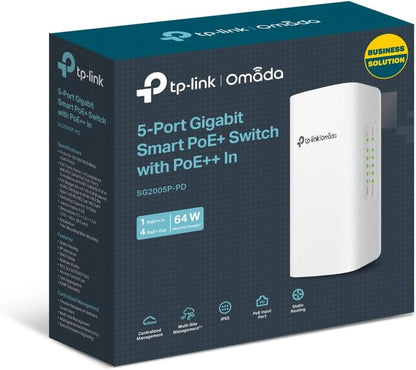 TP-Link 5 Port Gigabit Outdoor Smart Ethernet Switch, Up to 200m PoE Network Splitter, 1-Port PoE++ In and 4-Port PoE+ Out, Weatherproof, Cloud Management (SG2005P-PD