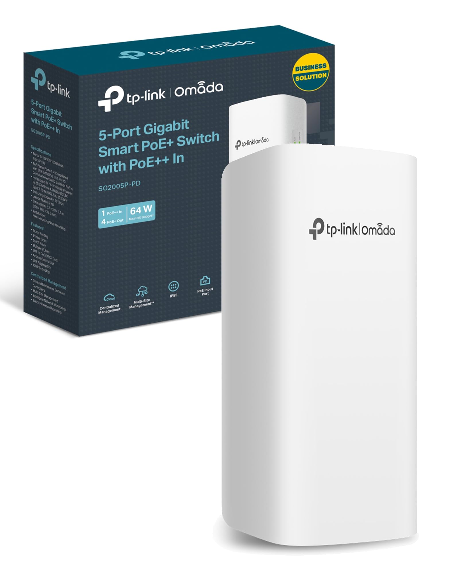 TP-Link 5 Port Gigabit Outdoor Smart Ethernet Switch, Up to 200m PoE Network Splitter, 1-Port PoE++ In and 4-Port PoE+ Out, Weatherproof, Cloud Management (SG2005P-PD