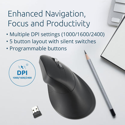 Kensington Pro Fit Ergo MY630 EQ Rechargeable Bluetooth Mouse with 2.4GHz USB-A Reciever, 55% Post-Consumer Recycled (PCR) Content, With Up to 4 Months Of Battery Life Per Charge (K72482WW