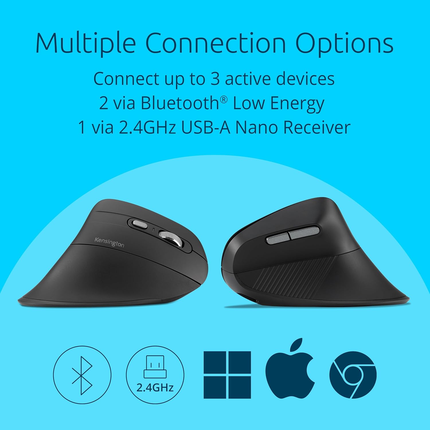 Kensington Pro Fit Ergo MY630 EQ Rechargeable Bluetooth Mouse with 2.4GHz USB-A Reciever, 55% Post-Consumer Recycled (PCR) Content, With Up to 4 Months Of Battery Life Per Charge (K72482WW
